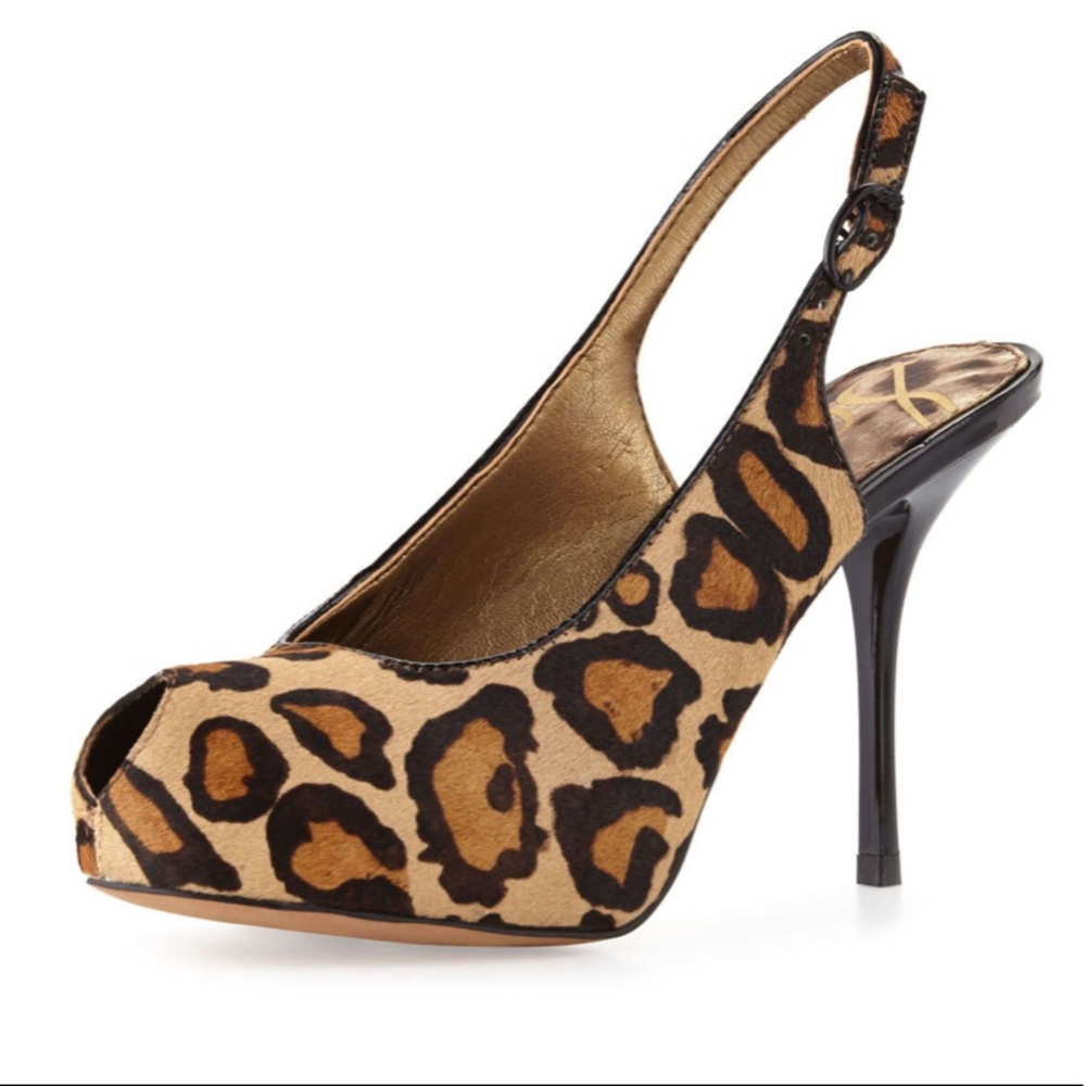 SAM EDELMAN CALF HAIR LEOPARD PRINT PEEP TOE STILETTO SZ 8